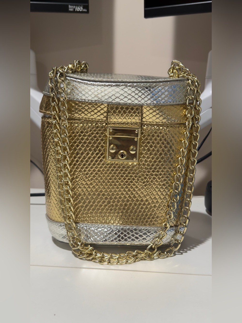 Gold and Silver Vegan Leather Chain Shoulder Bag